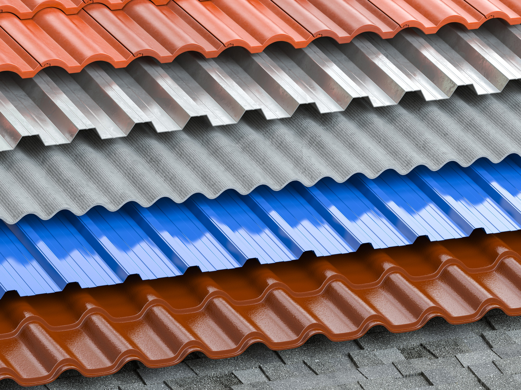 Different types of roof coating. Background from layers of sheet